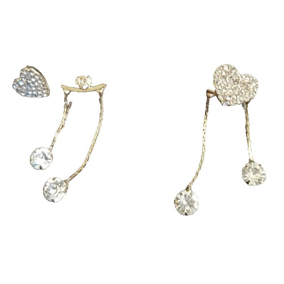 Sparkling Heart Earrings with Two Dangle Round Stones - Picture 3 of 6